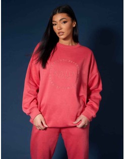 Tonal Embroidery Sweatshirt Coral