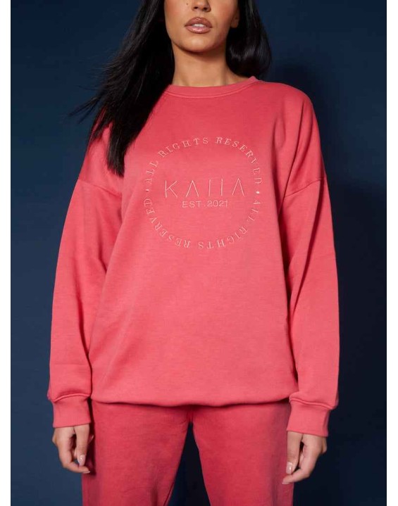 Tonal Embroidery Sweatshirt Coral