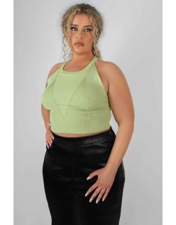 Curve High Neck Knitted Racer Crop Top Lime