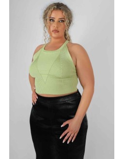 Curve High Neck Knitted Racer Crop Top Lime