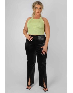 Curve High Neck Knitted Racer Crop Top Lime
