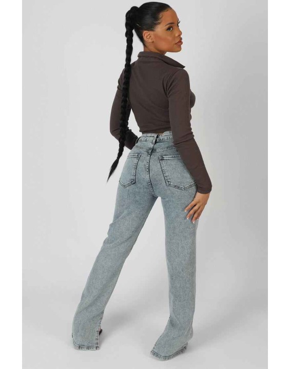 Long Sleeve Collar Ruched Top Taupe