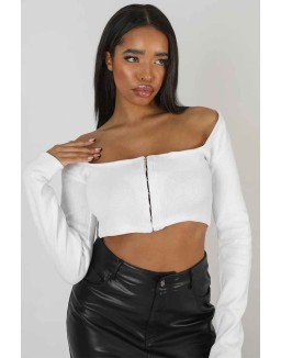 Square Neck Hook And Eye Top White