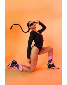 Underbust Seam Square Neck Bodysuit Black