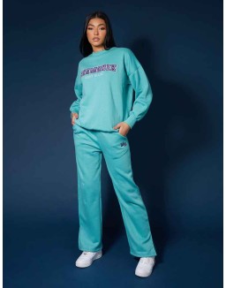 Oversized Embroidered Slogan Sweatshirt Aqua