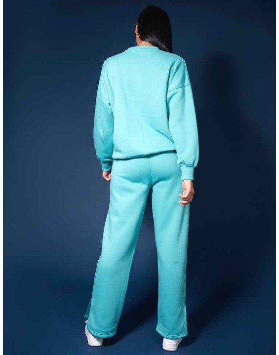 Oversized Embroidered Slogan Sweatshirt Aqua