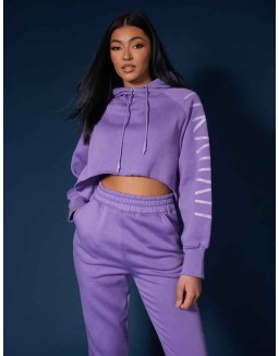 Kaiia Slogan Cropped Hoodie Violet
