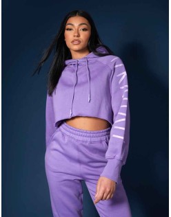 Kaiia Slogan Cropped Hoodie Violet
