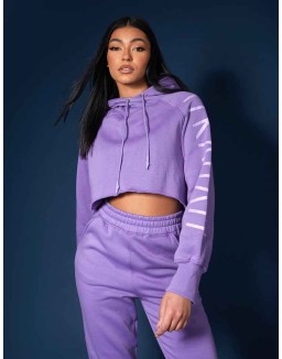 Kaiia Slogan Cropped Hoodie Violet