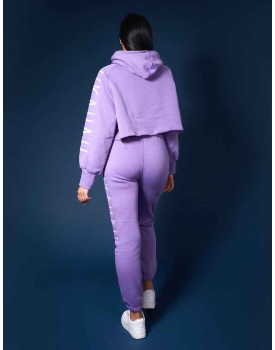 Kaiia Slogan Cropped Hoodie Violet