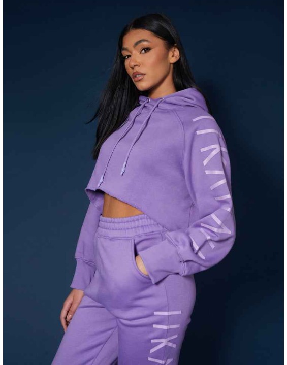 Kaiia Slogan Cropped Hoodie Violet