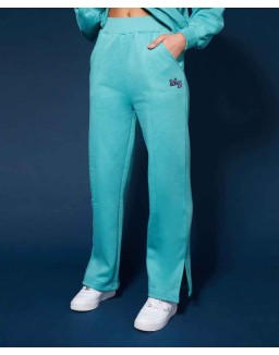 Seam Front Straight Leg Embroidered Joggers Aqua