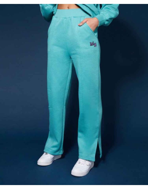 Seam Front Straight Leg Embroidered Joggers Aqua