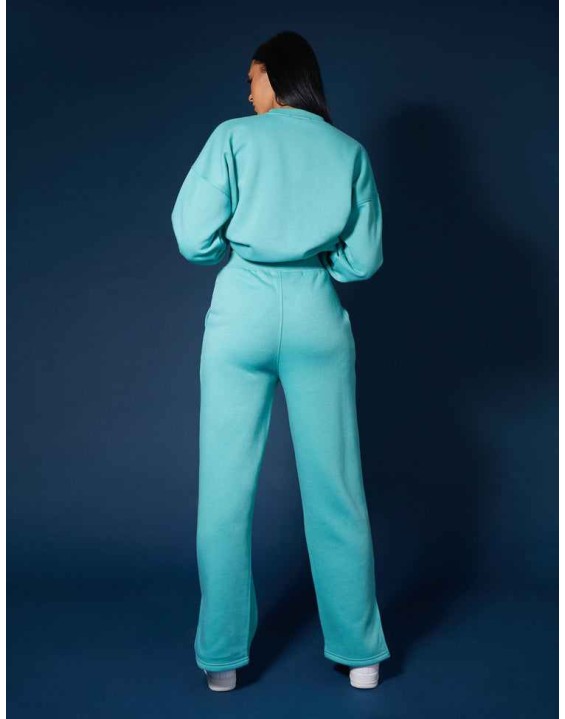 Seam Front Straight Leg Embroidered Joggers Aqua