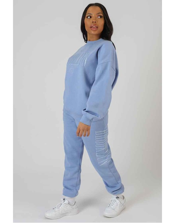 Brooklyn Embroidered 90'S Joggers Bluebell