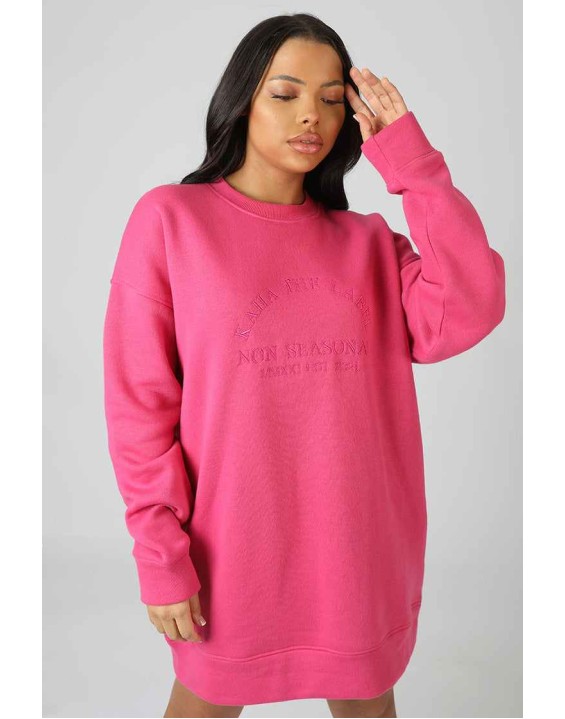 Kaiia Embroidered Sweat Dress Pink