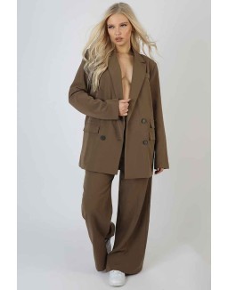 Wide Leg Split Hem Tailored Trousers Mushroom