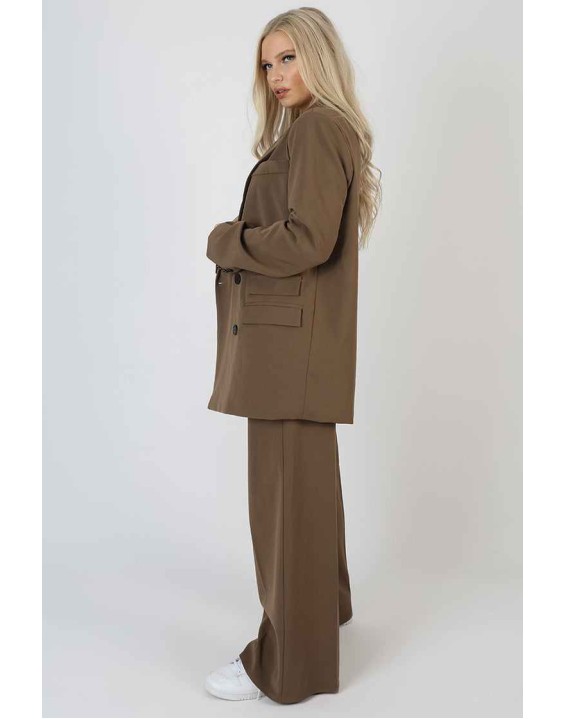 Wide Leg Split Hem Tailored Trousers Mushroom