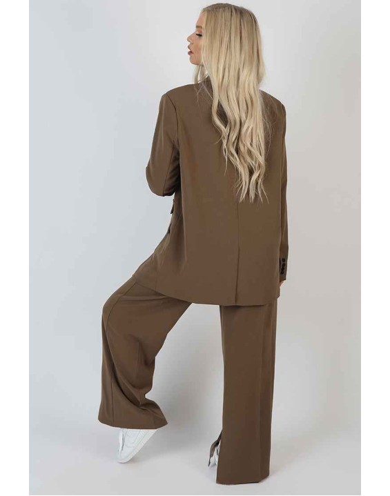 Wide Leg Split Hem Tailored Trousers Mushroom