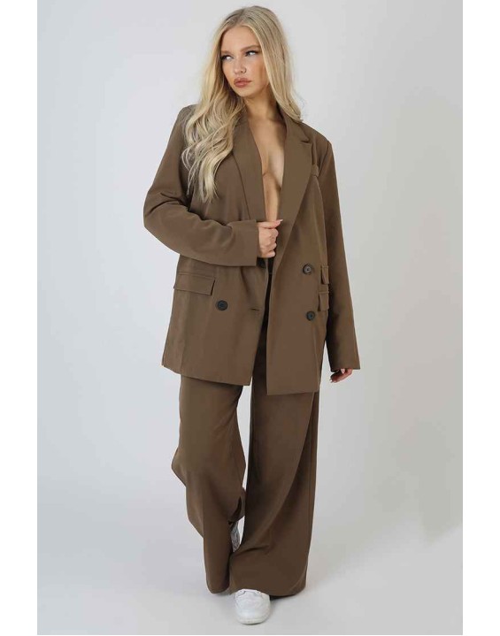 Wide Leg Split Hem Tailored Trousers Mushroom