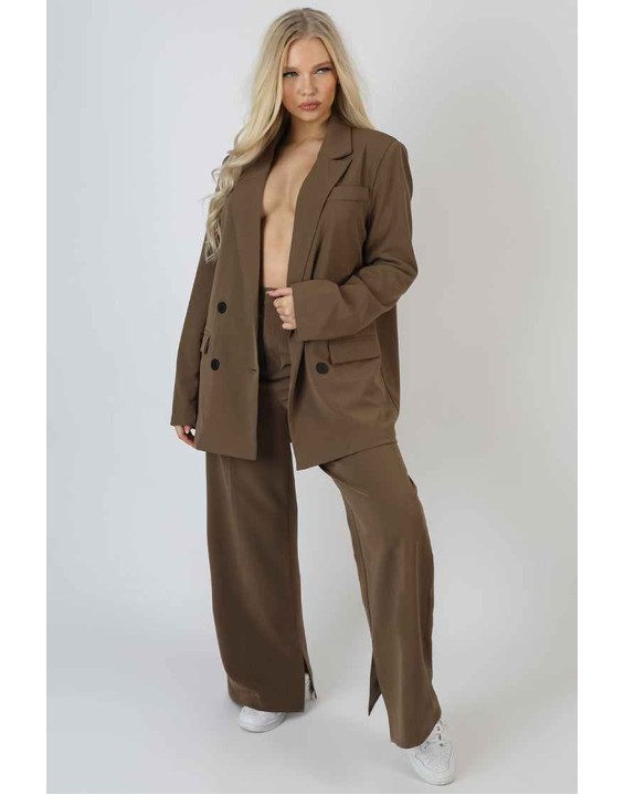 Wide Leg Split Hem Tailored Trousers Mushroom