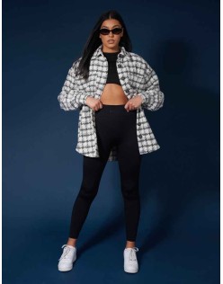 Oversized Houndstooth Shacket Grey