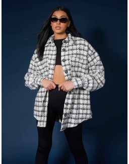 Oversized Houndstooth Shacket Grey