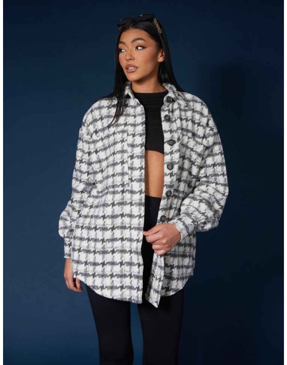 Oversized Houndstooth Shacket Grey