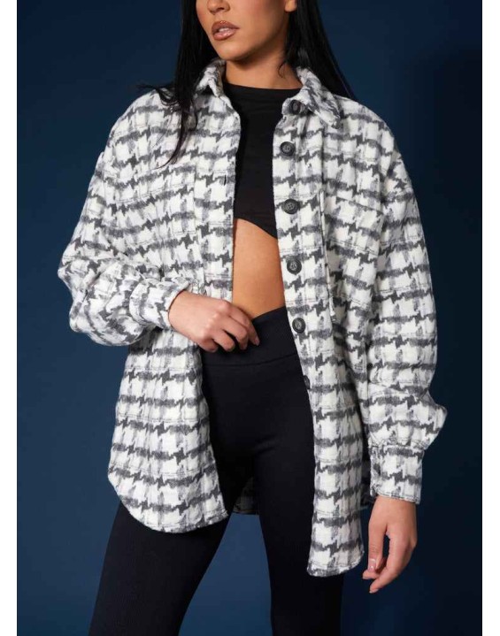 Oversized Houndstooth Shacket Grey