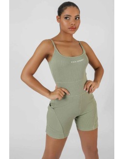 Pocket Detail Kaiia Sport Short Unitard Khaki