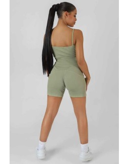 Pocket Detail Kaiia Sport Short Unitard Khaki