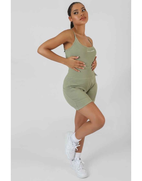Pocket Detail Kaiia Sport Short Unitard Khaki