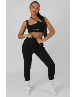 Asymmetric Strappy Kaiia Sport Crop Top Black