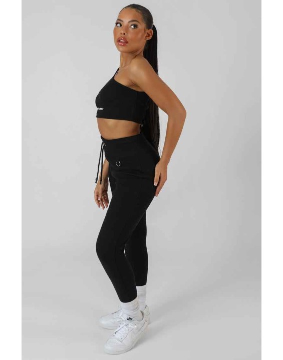 Asymmetric Strappy Kaiia Sport Crop Top Black