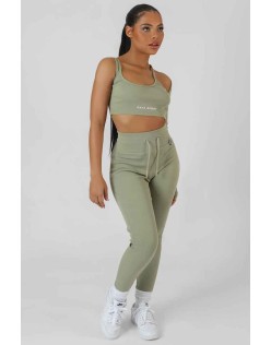 Drawstring Waist Kaiia Sport Leggings Khaki