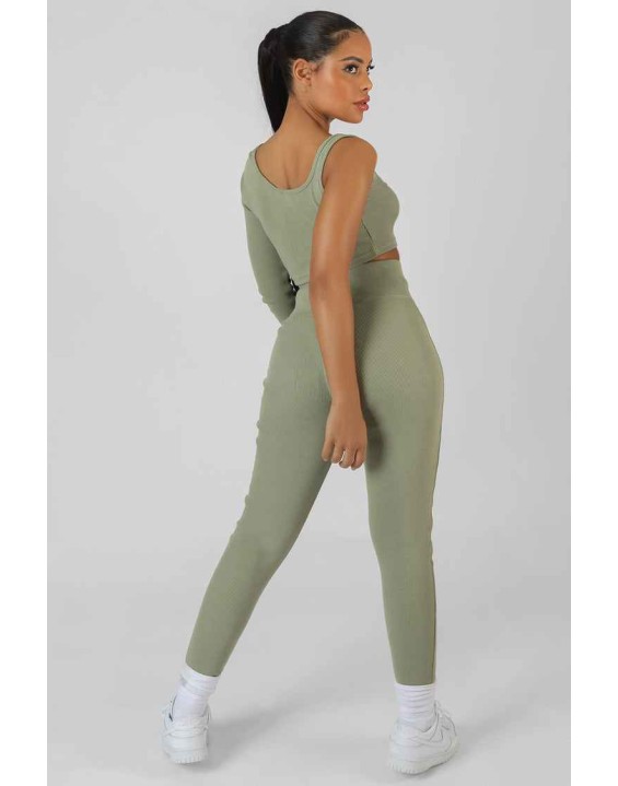 Drawstring Waist Kaiia Sport Leggings Khaki