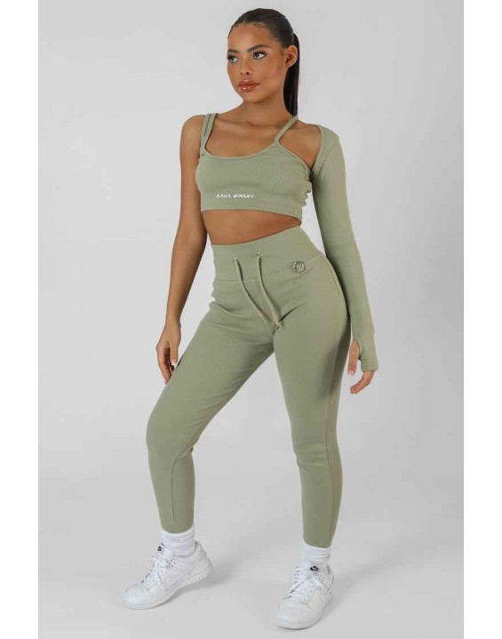 Drawstring Waist Kaiia Sport Leggings Khaki
