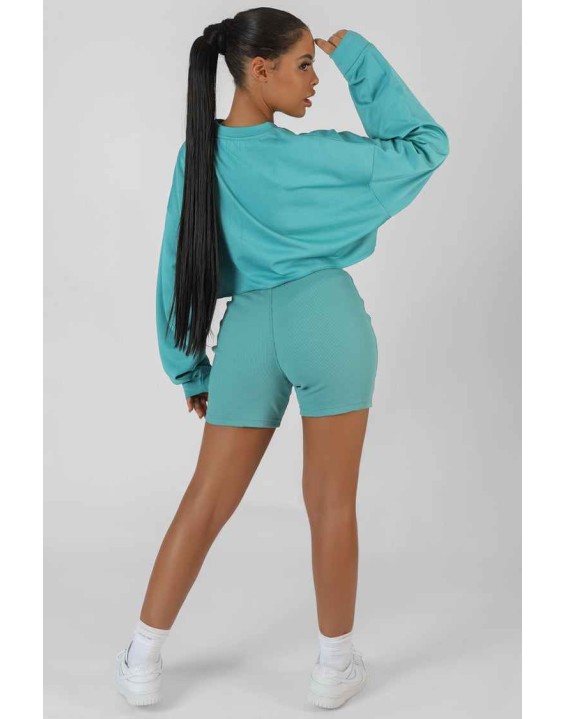 Oversized Super Cropped Kaiia Sport Sweatshirt Blue