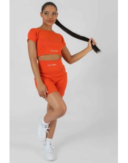 Pocket Detail Kaiia Sport Cycling Short Sunset Orange