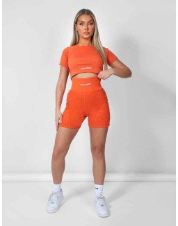 Ribbed Cropped Kaiia Sport T-Shirt Sunset Orange