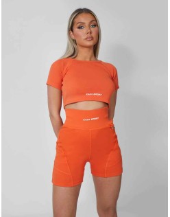 Ribbed Cropped Kaiia Sport T-Shirt Sunset Orange