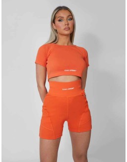 Ribbed Cropped Kaiia Sport T-Shirt Sunset Orange