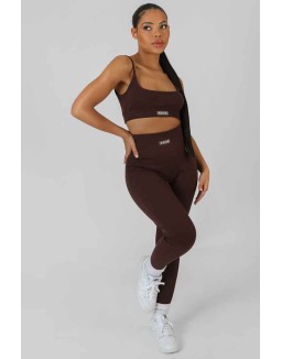 Square Neck Kaiia Sport Strappy Bralet Chocolate