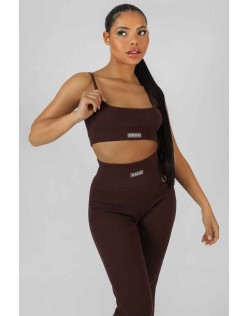 Square Neck Kaiia Sport Strappy Bralet Chocolate