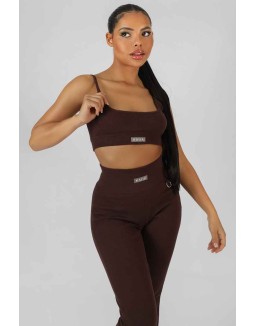 Square Neck Kaiia Sport Strappy Bralet Chocolate