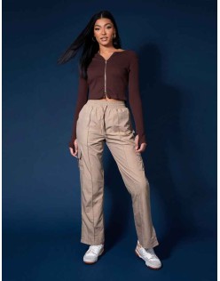 Double Ended Zip Kaiia Sport Top Chocolate