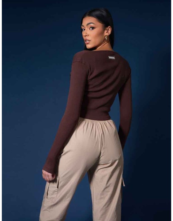 Double Ended Zip Kaiia Sport Top Chocolate