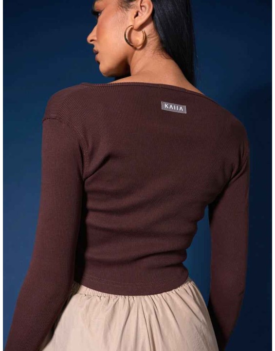 Double Ended Zip Kaiia Sport Top Chocolate