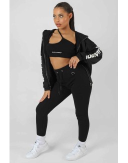 Zip Through Kaiia Sport Hoodie Black