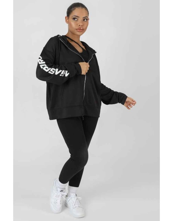 Zip Through Kaiia Sport Hoodie Black